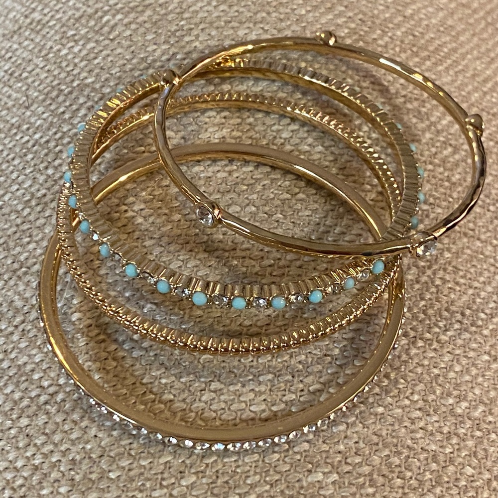 Gold and turquoise bangle set